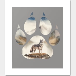 Wolf art, outdoor, mountain, canine dog paw print, animals lovers, wolf lovers Posters and Art